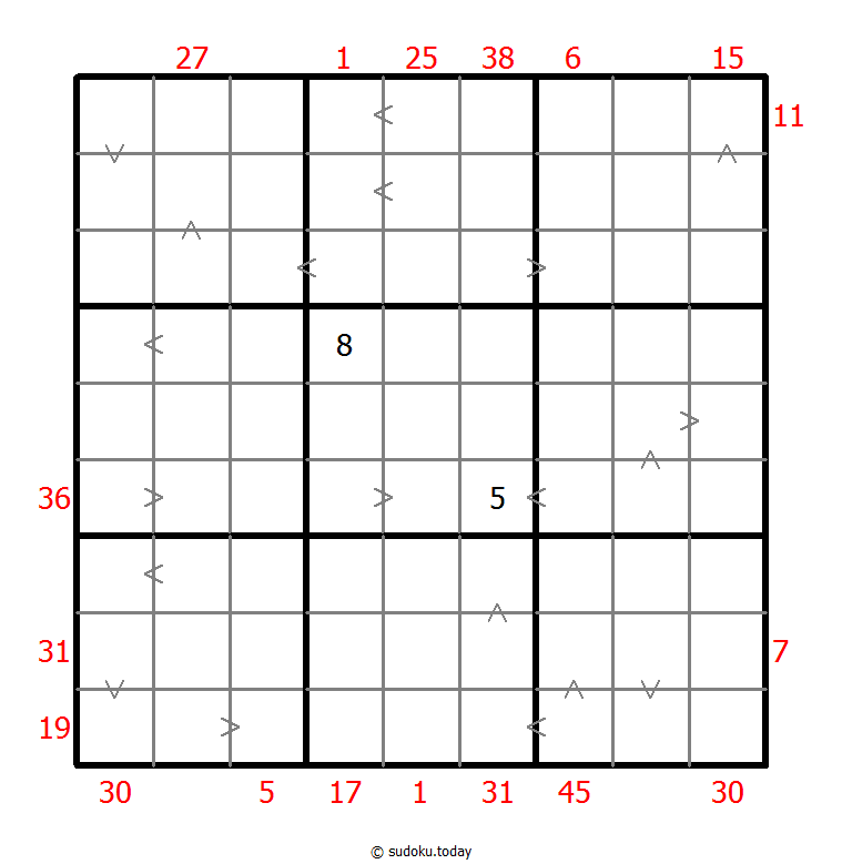 Hybrid Sudoku ( X Sums + Greater Than )