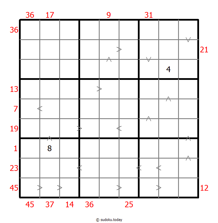 Hybrid Sudoku ( X Sums + Greater Than )