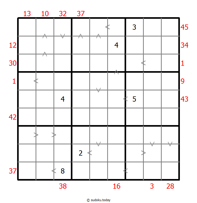 Hybrid Sudoku ( X Sums + Greater Than )