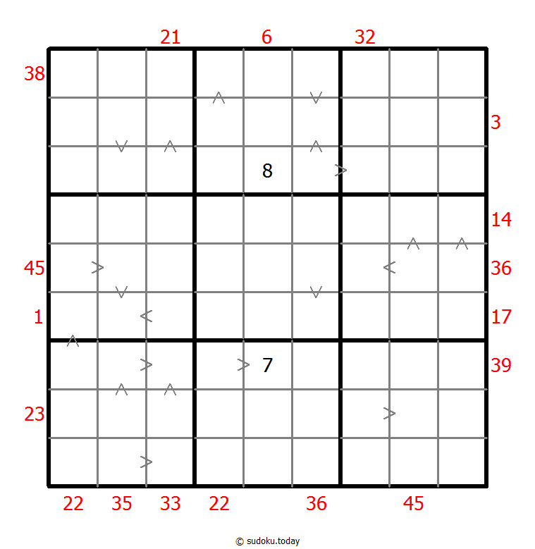 Hybrid Sudoku ( X Sums + Greater Than )