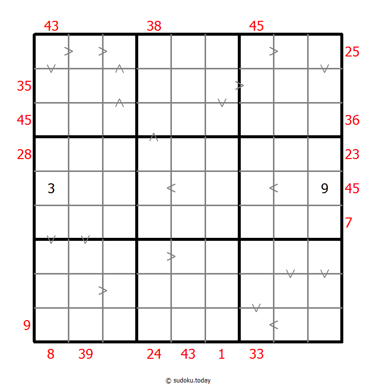 Hybrid Sudoku ( X Sums + Greater Than )