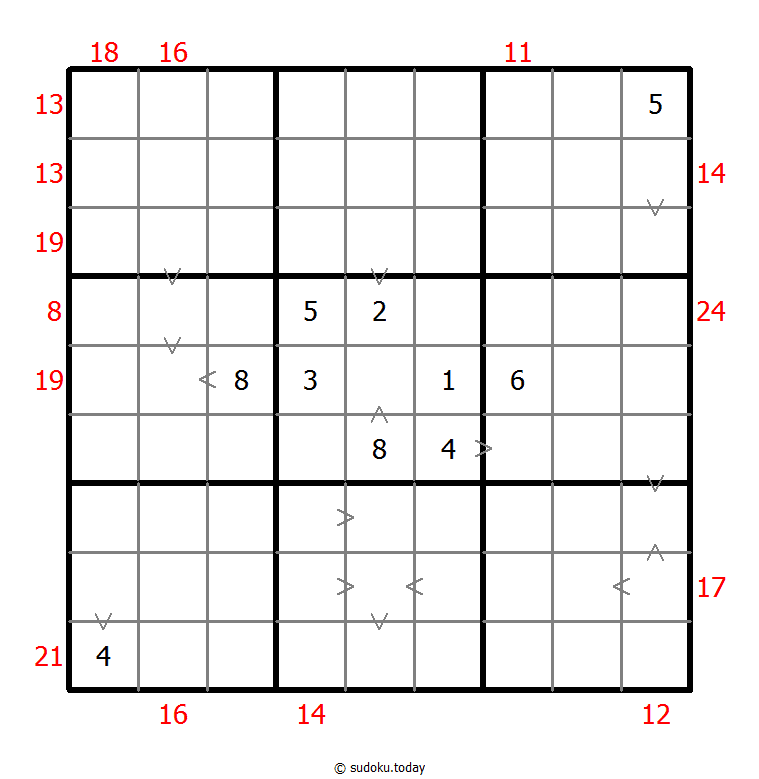 Hybrid Sudoku ( Greater Than + Sum Frame )